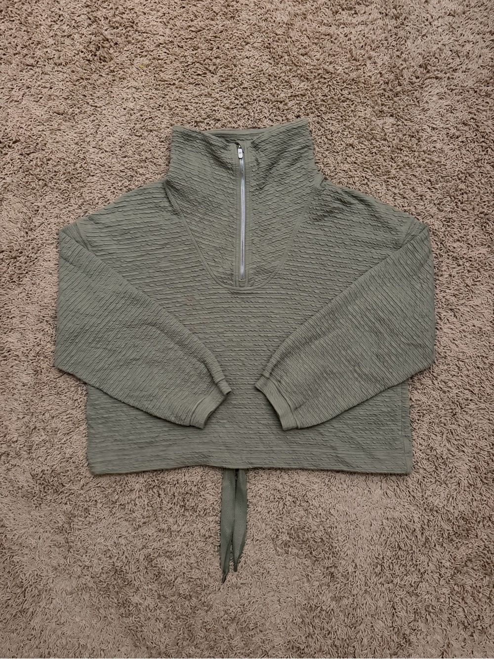 Lululemon Textured Half Zip Pullover Women M/L Green Cinch Hem Cropped Oversized